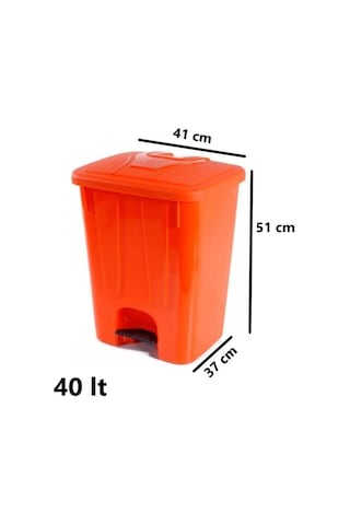 Omnipazar Sy-4255 40 Lt Köşeli Pedallı Plastik Çöp Kovası İç Kovasız Turuncu