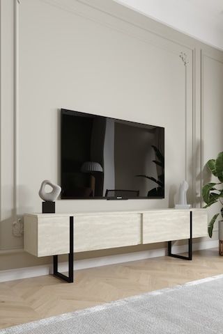 Serenity Metal Ayaklı Tv Ünitesi 180 Cm - Traverten Desen Traverten