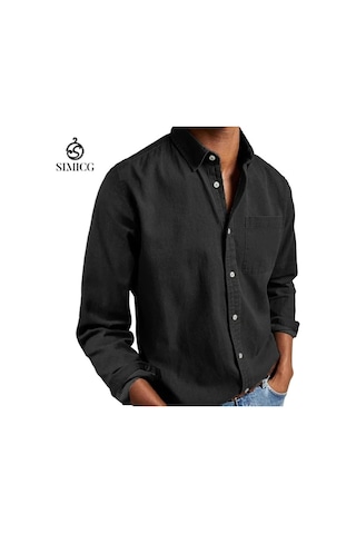 Erkek Gömleği Uzun Kollu Yakalı Erkek Gömleği Siyah