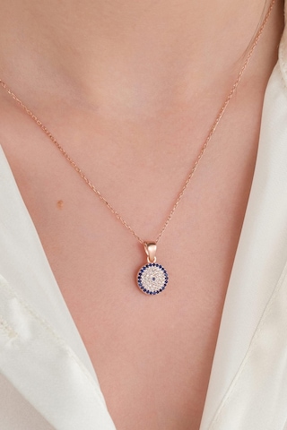 Tmt Silver 11 Mm Gümüş Rose Kaplama Mavi Lacivert Nazar Boncuklu Boncuğu Göz Kolye