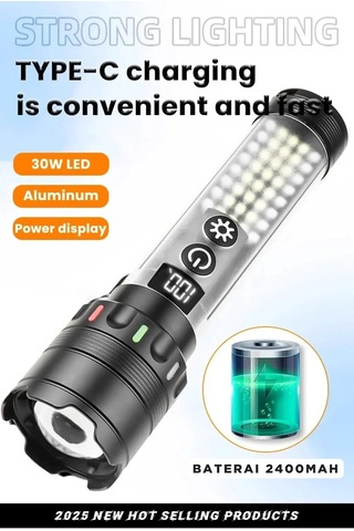 Tr Güçlü Taktik Led El Feneri Paweınuo Sdt53 3800lm, 35w, Yan Cob Aydınlatma Ve Type-c Şarj Özelliğine Sahip