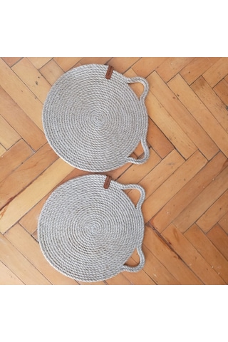 2'li Hasır Kedi Mama Su Paspası- Mama Servis Altlığı