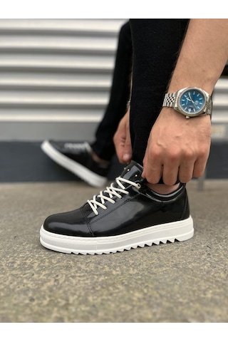 Dmr Elegance Jy152 Cool Bağcıklı Rugan Erkek Günlük Spor Klasik Ayakkabı Rbt - Siyah