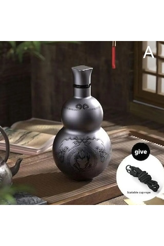 Taşınabilir Wukong Tema Kabak Tarzı Su Şişesi 304 Paslanmaz Diğer Gri - Siyah