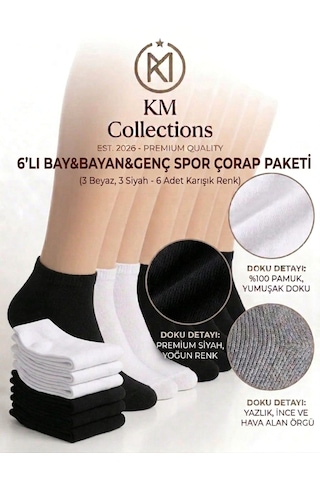 Km Collections 6'lı Ekonomik Paket Pamuklu Kısa Çorap Kadın&erkek Beyaz