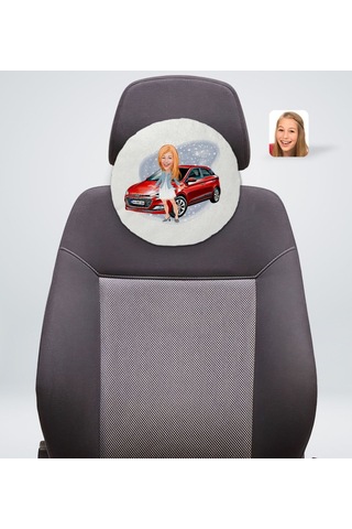 Kişiye Özel Plakalı Kadın Hyundai I20 Karikatürlü Yuvarlak Araç K