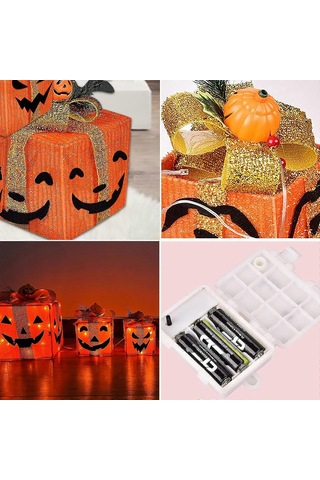 Led Işıklı 3'lü Cadılar Bayramı Balkabağı Süslemeleri, Pil İle Çalışan Jack-o'-lantern Hediye Kutusu, %100 Yepyeni Çok Renkli