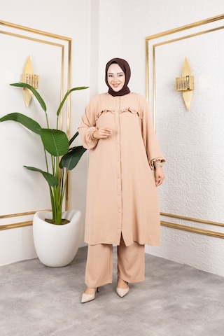 Ayrobin Kumaş İnci Detaylı Takım / T105 - Vizon Vizon