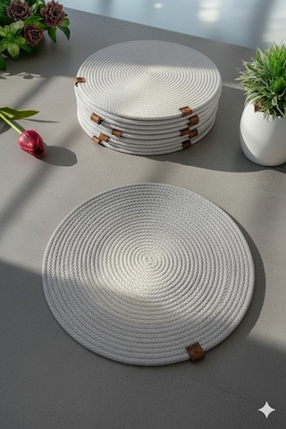 Amerikan Servis Runner 6 Lı Sunum Supla Çeyiz Takımı Örgü Tabak Altı Yanmaz Açık Gri