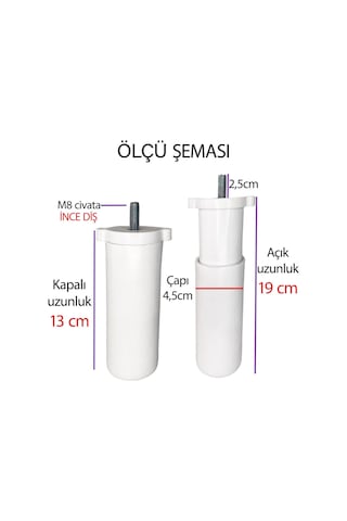 4 Adet Ayarlı Destek Ayağı 13 X 19 Cm Beyaz Gizli Ayak Mobilya Kanepe Baza Koltuk Dolap Tv Ünitesi