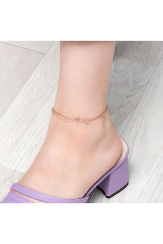 Blackcraft Gümüş Rose Çift Zincirli Kalp Zirkon Taşlı Halhal Bc-a42a5d Renkli