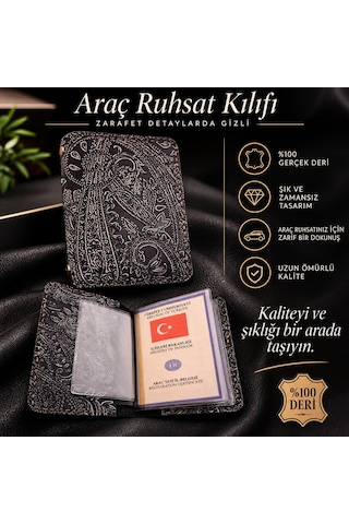Gogo Hakiki Deri Oto Araç Ruhsat Kılıfı Craft Baskı
