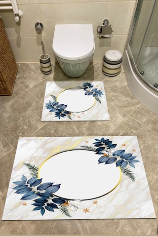 Sünger Dolgulu Banyo Paspası Klozet Takımı 2'Li Kaymaz Taban Set (550453820) Çok Renkli