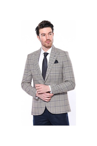 Wessi Ekose Slim Fit Bej Erkek Ceket - Wessi Bej