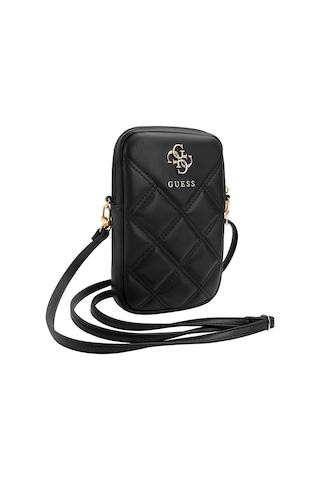 Guess Lisanslı Çapraz Askılı Vücut Çantası 4g Metal Logolu Kapitone Desenli Fermuarlı Pu Deri Siyah
