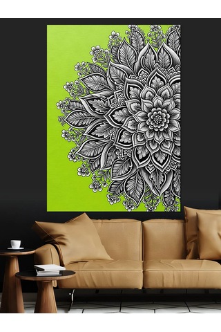 Yeşil Siyah Mandala Deseni Dekoratif Kanvas - Mdf Ahşap Tablo