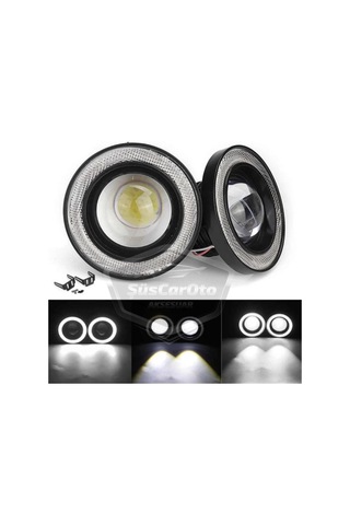 Şüscaroto Aksesuar Fiat Fiorino 2008-2023 Uyumlu Üniversal Mercekli Angel Sis Farı Metal 76 Mm Beyaz Halkalı Günd