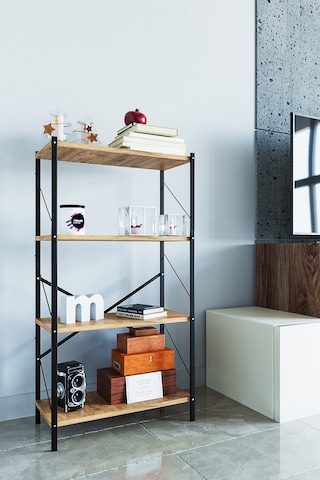 Dört Katli Çok Amaçli Rafli Kitaplik Syah Profil Çam Sunta 60x24x115 Cm Mtl018 Siyah-çam