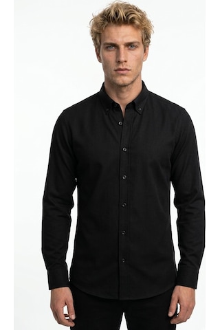 UKİ Uki Siyah Düğmeli Yaka Comfort Fit Şamre Gömlek SİYAH