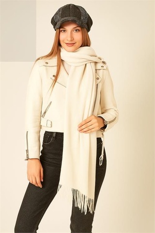 Neşeli Butik Kadın Yumuşak Dokulu Püsküllü Şal Nbaks045 Ekru