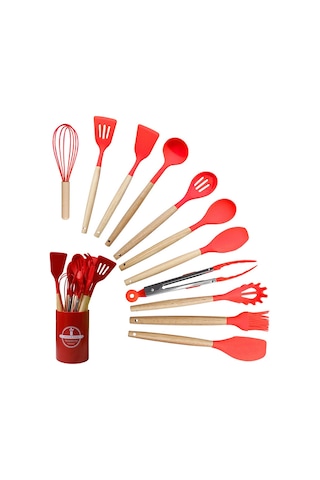 Yunboo Gıda Seviyesi Silikon 12'li Set: Isı Dayanıklı, Kaymaz Tencere Uyumlu, Ev Mutfakları İçin Kelle, Kaşık Ve Çatal Araçları Kırmızı, 700g Diğer