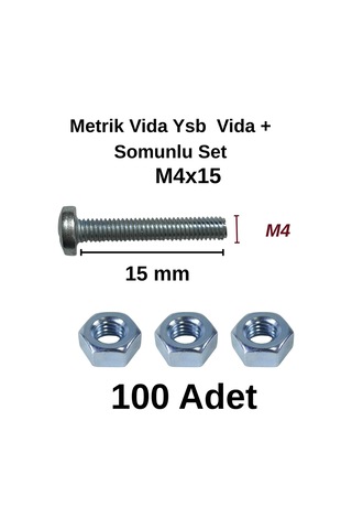 Tuğra Hırdavat M4x15mm Metrik Vida Ysb - Somunlu 100'lü Takım 0-0