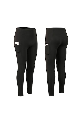 Skycity 2 Parça Kadın Yüksek Bel Fleece Yoga Taytı, Antrenman Pantolonu, Cep Detaylı Sıcak Tutan Taytlar SiYAH