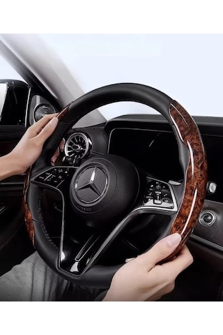 River World 2'li Araba Direksiyon Simidi İçin Koruma Kılıfı Ahşap Tasarımlı Kahverengi