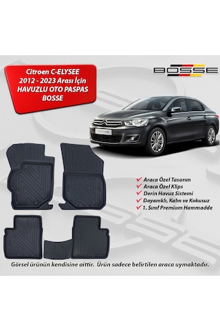 Citroen C - Elysee Paspas Araca Özel 2012 2023 BOSSE 3D Havuzlu Oto Paspas Paspas