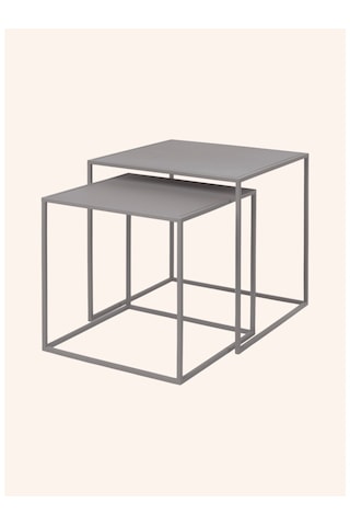 Fera 2 Li Sehpa Seti 40x40 Cm Mat Gri Çelik Modern Iç Mekan Kare Tasarım
