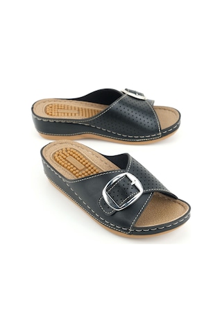 Gezer Kadın Yazlık Masaj Taban Tek Toka Ayarlanabilir Yüksek Topuk Günlük Terlik Siyah-bej Siyah - Bej