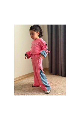 Toikids Kız Çocuk Kot Ve Fiyonk Detaylı İkili Takım Pembe