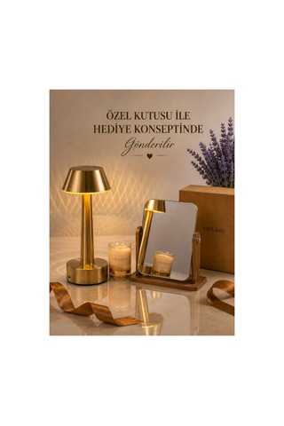 Doğum Günü Özel Gün Yeni İş Hediye Gold Dokunmatik Masa Lambası & Kokulu Mum & Ahşap Makyaj Aynası Hediye Seti Çok Renkli