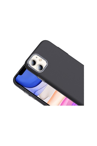 Apple Uyumlu iPhone 11 Uyumlu Kılıf Magsafe Şarj Özellikli Karbon Fiber Görünümlü App Gros Kapak - Siyah Siyah -