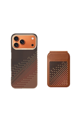 Apple iPhone Uyumlu 17 Pro Kılıf Raptic 2in1 Bundle Kit Aramid Skin Serenity Serisi Kartlık Ve Karbon Kapak Kahve Kahverengi
