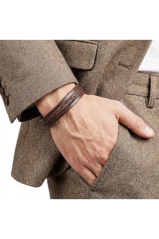 Moncuk Design Sadece Kahverengi Saç Örgülü Çoklu Erkek Bileklik 33513b10d4