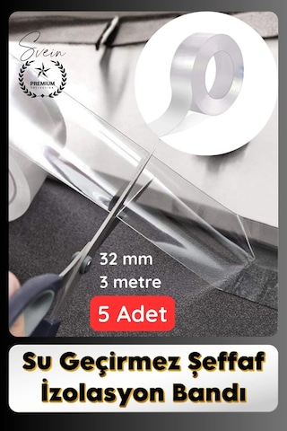 Sızdırmazbant 5 Adet Su Geçirmez Şeffaf İzolasyon Bandı Tezgah Lavabo Kenar Tamir Güçlü 38mm X 3m