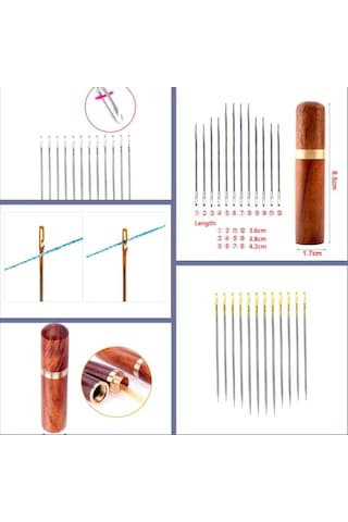 Omeniv 24 adet Özel Dikiş İğnesi Doğal Ahşap Pirinç Kutu