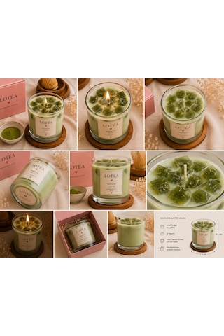 Vanilya Kokulu Matcha Latte Mum El Yapımı Soya Mum Dekoratif Kavanoz Mum Hediyelik Mum Yeşil