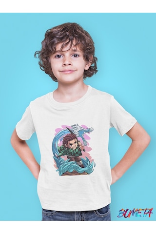 Bumeta Demon Slayer Karakter Baskılı Çocuk Tişört 3'lü Set Beyaz