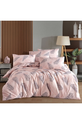 Çift Kişilik Nevresim Takımı 200x220cm 4 Yastık Kılıfı Lastikli Çarşaflı 160x200+30 Gri - Pembe