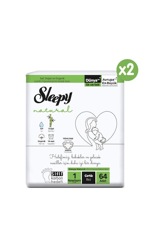 Sleepy Natural Süper Paket Bebek Bezi 1 Numara Newborn 128 Adet 2'li