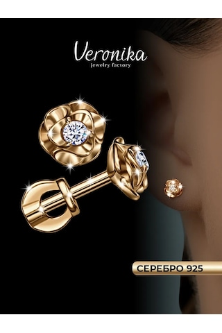 Veronika 925 Ayar Gümüş Çiçekli Küpe Çivileri 37405685 Altın