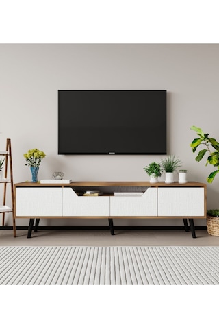 Roma Ahşap Ayaklı Tv Ünitesi Tv Sehpası Ceviz-beyaz