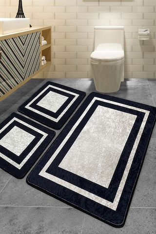 Chilai Home Black Frame 3'lü Set Banyo Halısı Djt Renkli