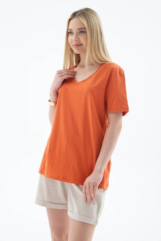 Fashion Friends V Yaka %100 Pamuklu Turuncu Kadın T-shirt 25y0248k1 Turuncu