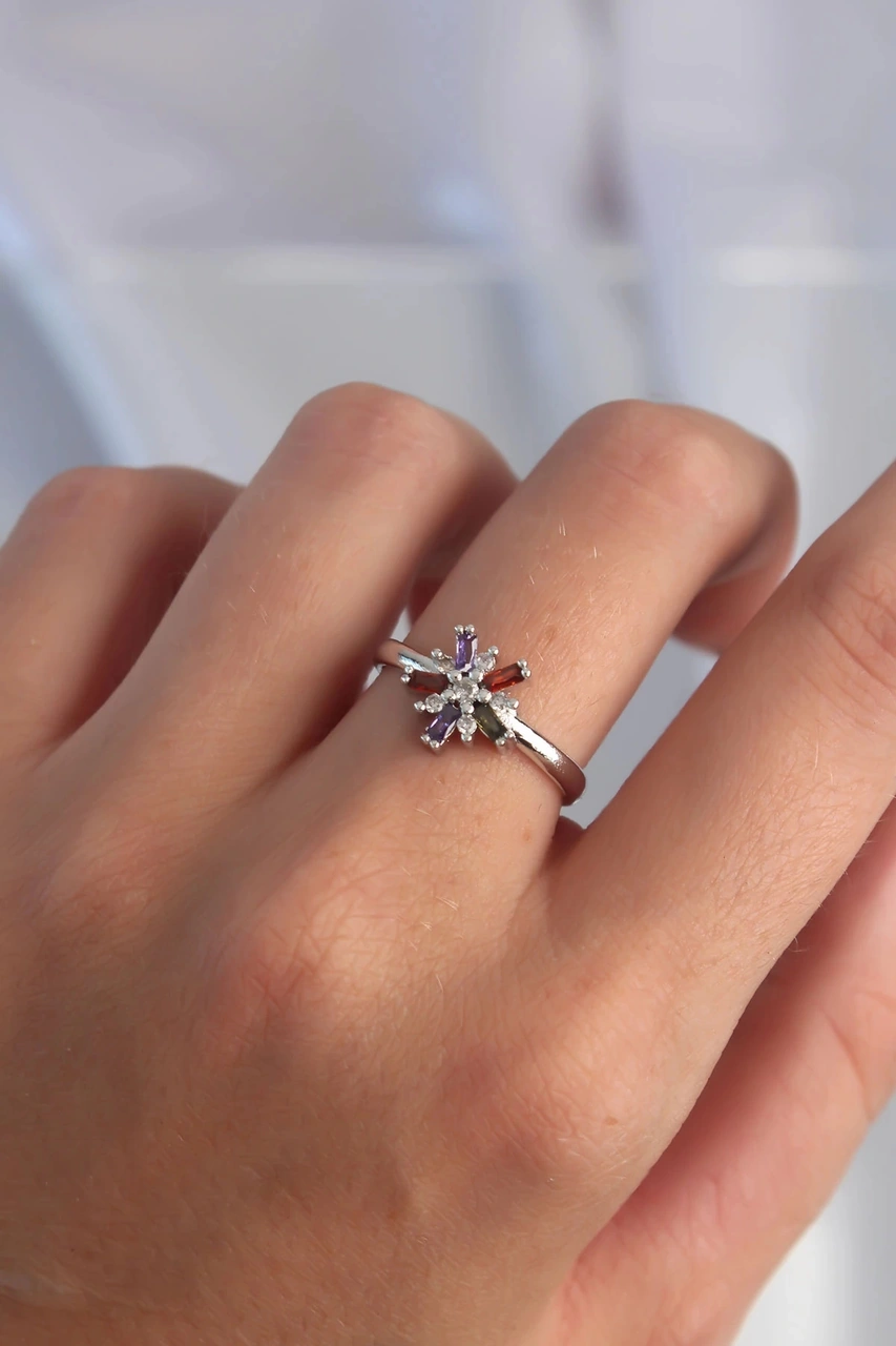 Dodes Pirinç Gümüş Renk Renkli Zirkon Taşlı Ayarlamalı Yüzük Tg27byk3270 Çok Renkli