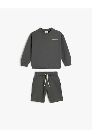 Koton 2'li Pamuklu Uzun Kollu Sweatshirt Ve Şort Takımı Antrasit 5skb10025tk Antrasit