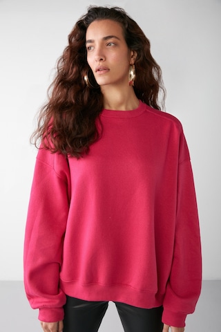 Grımelange Susana Kadın Bisiklet Yaka Içi Polarlı Oversize Fit Basic Pembe Sweatshirt