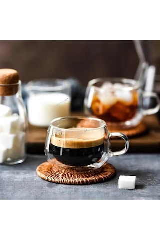 120ml Çift Çidarlı Cam Espresso Ve Kahve Fincanı Beyaz